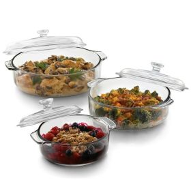 6-Piece Round Glass Casserole Cookware Set with Lids