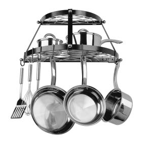 Modern Wall Mounted Enameled Double Shelf Pot Rack in Black